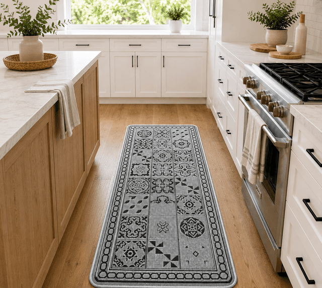 Grey Mosaic Kitchen Hallway Runner 