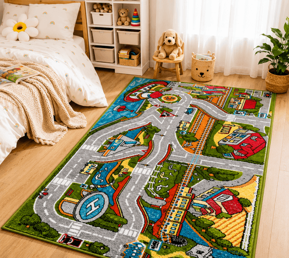 Kids City Roads Play Mat Rug 