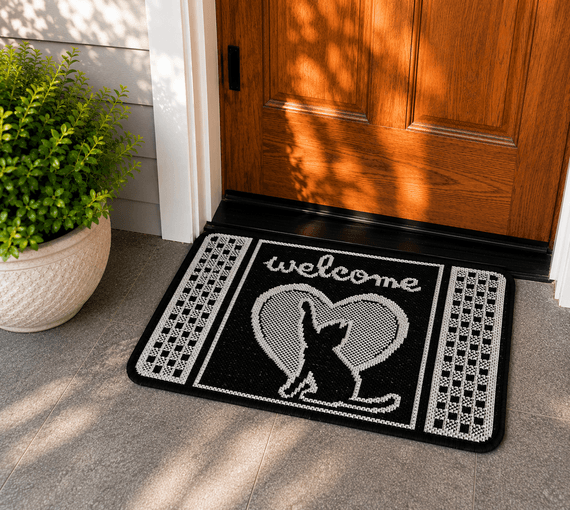 Welcome Cat Heart Doormat 