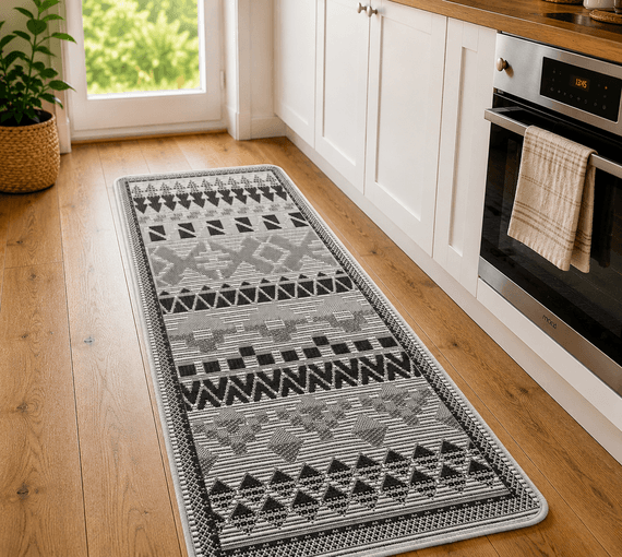 Geometric Kitchen Runner Rug Non Slip