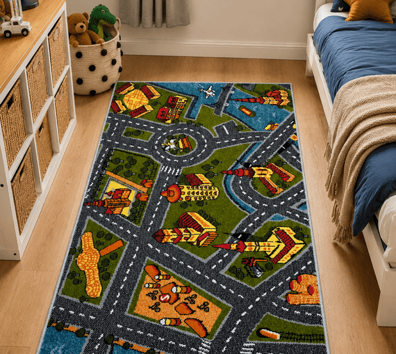 Kids Play Town Roads Area Rug