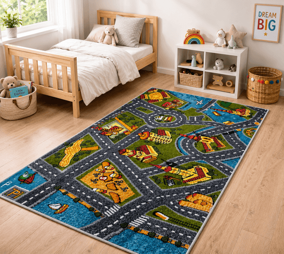 Kids Play Town Roads Area Rug